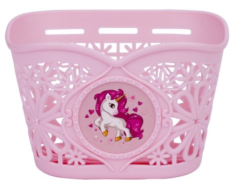 Zestaw koszyk rowerowy ażurowy plastikowy z wstążkami i dzwonkiem różowy