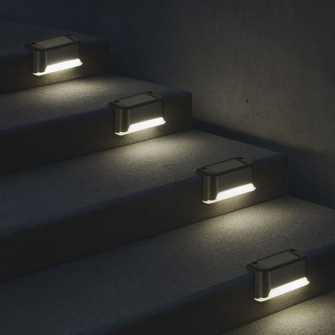 Lampa solarna schodowa ogrodowa zewnętrzna LED na schody czujnik zmierzchu 8 sztuk