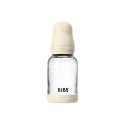 BIBS BUTELKA SZKLANA ze smoczkiem antykolkowym z kauczuku naturalnego, pojemność 120 ml, IVORY