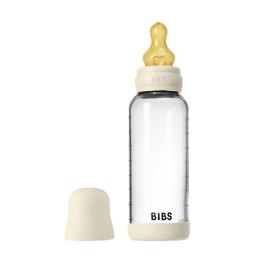 BIBS BUTELKA SZKLANA ze smoczkiem antykolkowym z kauczuku naturalnego poj 240 ml IVORY