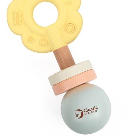 CLASSIC WORLD CW10037 Drewniana Pastelowa Grzechotka Gryzak 2w1 Kwiatuszek 0+