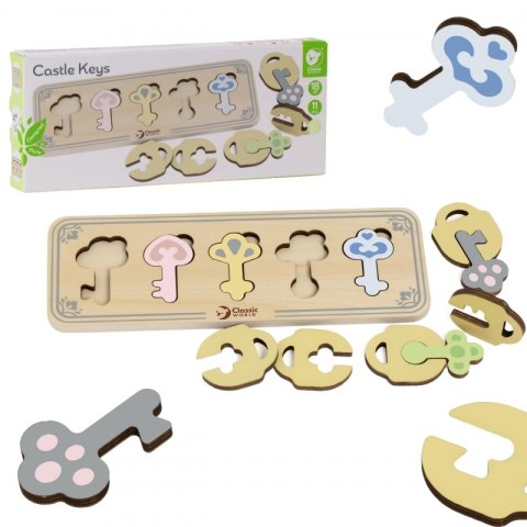 CLASSIC WORLD CW40055 Drewniana Układanka Montessori Sensoryczna Klucze i Zamki do Dopasowania