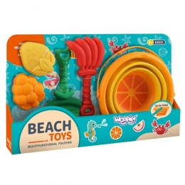 WOOPIE 53446 Zestaw Do Zabawy w Piasku Tropikalne Owoce Składane Wiaderko z Grabkami Łopatką Foremkami