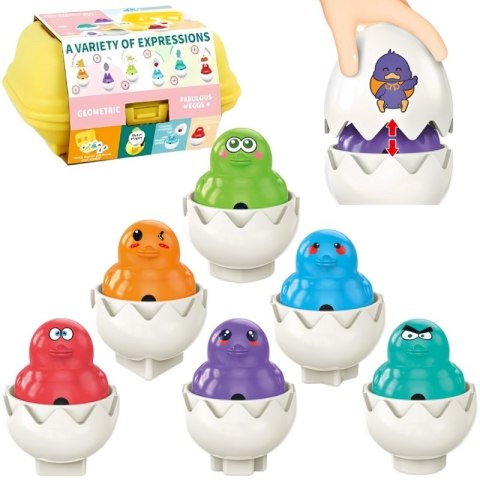 WOOPIE 54146Układanka Sorter Montessori Dopasuj Kształty Zabawne Kurczaczki Jajka 6szt