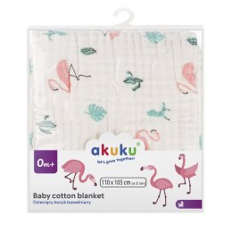 AKUKU A0686 Kocyk / otulacz / ręcznik muślinowy 110x105 cm Flamingi