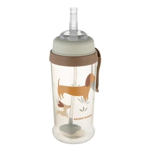 CANPOL 56/510_bro Bidon niekapek z rurką i odważnikiem 350ml PIESKI