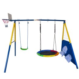 Plac Zabaw Wielofunkcyjny 4w1 Huśtawki Kosz Do Gry Mata Celnościowa