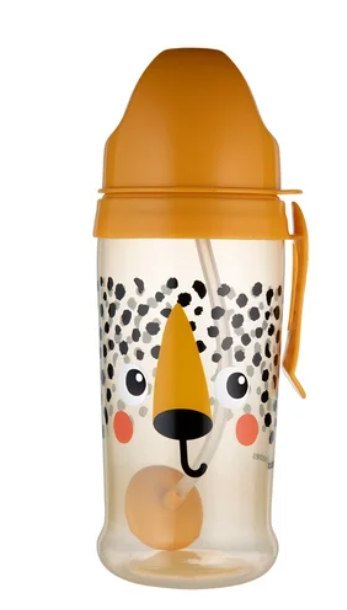 CANPOL 56/510 Bidon niekapek z rurką i odważnikiem BabiesBoo gepard orange