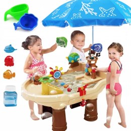WOOPIE Stolik Wodny 2w1 Piaskownica Statek Piracki z Parasolem XL z Maszyna do Robienia Baniek Mydlanych