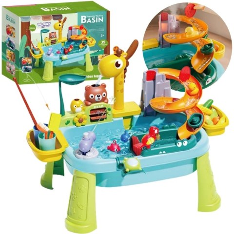 WOOPIE Stolik Wodny 4w1 Gra Łowienie Rybek Zlewozmywak Zjeżdżalnia Wodna Żyrafka