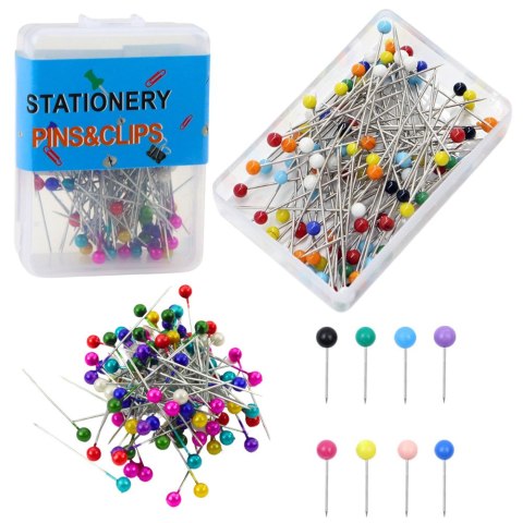 Zestaw Szpilki Krawieckie Biurowe Z Kolorową Główką - 100szt.