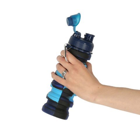 Butelka na wodę bidon silikonowy składany z uchwytem BPA FREE 500ml niebieski