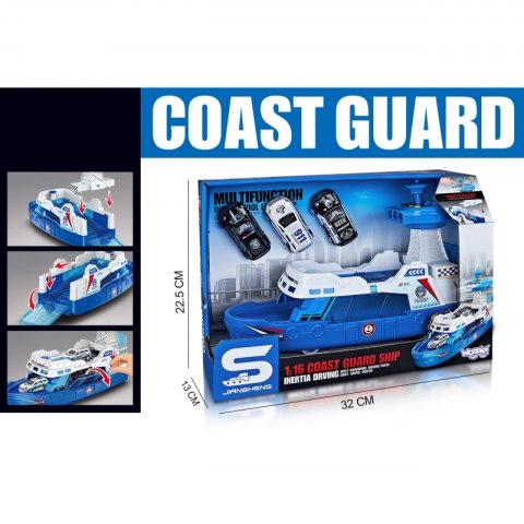 WOOPIE Łódź Policyjna Patrolowa Interaktywna - Skala 1:16 + Autka 3 szt.