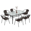 Zestaw Mebli Ogrodowych Tarasowych Szklany Stół 150x90 Krzesła 6szt Brąz
