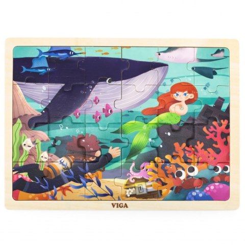 VIGA Drewniane Puzzle Układanka 24 el. Sekrety Morza