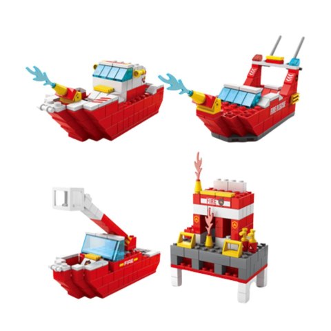 Klocki Konstrukcyjne Łódź Statek Strażacki Czerwony 6w1 1000 el.