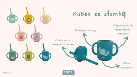 Kubek silikonowy z rurką dla dzieci Dinozaur SASSI