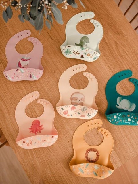 Śliniak silikonowy z kieszonką Leniwiec SASSI