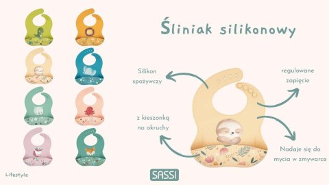 Śliniak silikonowy z kieszonką Słonik SASSI