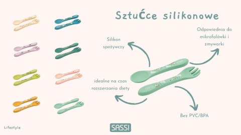 Sztućce silikonowe dla dzieci zestaw Słonik SASSI