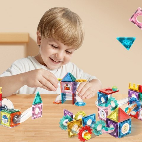WOOPIE Klocki Magnetyczne Konstrukcyjne 3D Zestaw Edukacyjny Tor Kulkowy Kulodrom 126el.