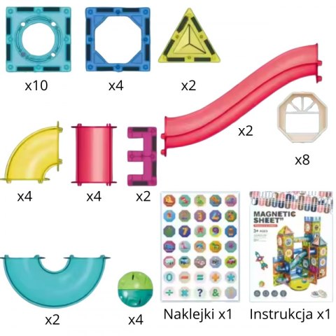 WOOPIE Klocki Magnetyczne Konstrukcyjne 3D Zestaw Edukacyjny Tor Kulkowy Kulodrom 42 el.