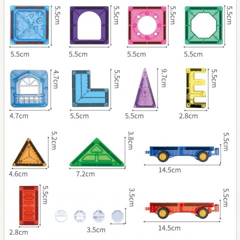 WOOPIE Klocki Magnetyczne Konstrukcyjne 3D Zestaw Edukacyjny Zamek Pojazdy110el..