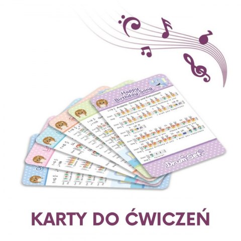 WOOPIE Perkusja Edukacyjna dla Dzieci 5 Bębnów 1 Talerz + Taboret z Motywem Zwierzątek