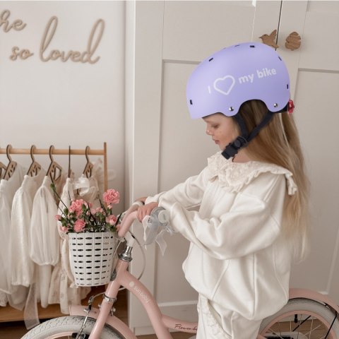 Kask rowerowy dla dzieci perfect fit FLOWER BIKE - Love 2 RIDE, rozm. S, 50-54 cm z lampką LED i klipsem magnetycznym Lawendowy