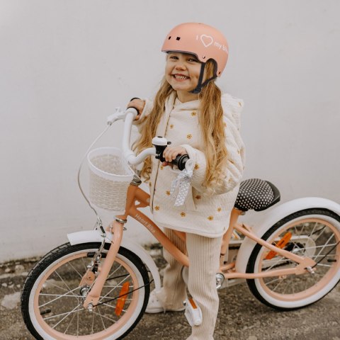 Kask rowerowy dla dzieci perfect fit FLOWER BIKE - Love 2 RIDE, rozm. S, 50-54 cm z lampką LED i klipsem magnetycznym Morelowy