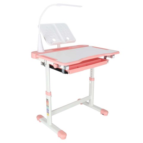 Biurko dziecięce szkolne regulowane krzesło lampka LED USB różowe