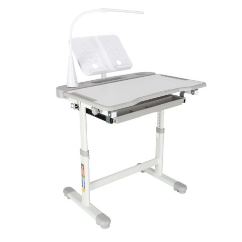 Biurko dziecięce szkolne regulowane krzesło lampka LED USB szare