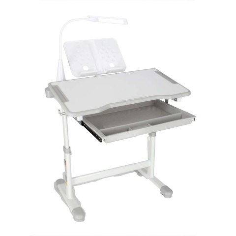 Biurko dziecięce szkolne regulowane krzesło lampka LED USB szare