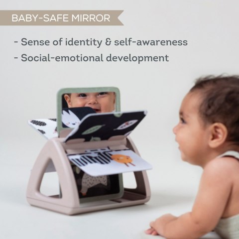 Czarno-Biała Książeczka Obracająca się z Grzechotką i Lusterkiem - Sensoryczna Zabawa dla Niemowląt