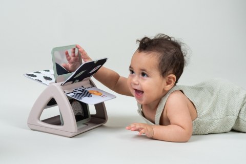 Czarno-Biała Książeczka Obracająca się z Grzechotką i Lusterkiem - Sensoryczna Zabawa dla Niemowląt