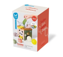 Taf Toys Pojemnik Zabawa i Odkrywanie - sensoryczna kostka edukacyjna 12m+ z chustkami, piłkami i klockami