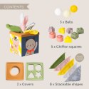 Taf Toys Pojemnik Zabawa i Odkrywanie - sensoryczna kostka edukacyjna 12m+ z chustkami, piłkami i klockami
