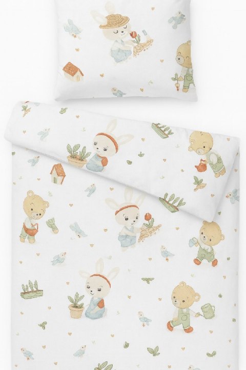 BABY 01627 Kołdra i poduszka dla przedszkolaka 135x100 40x60 Miś Ogrodnik