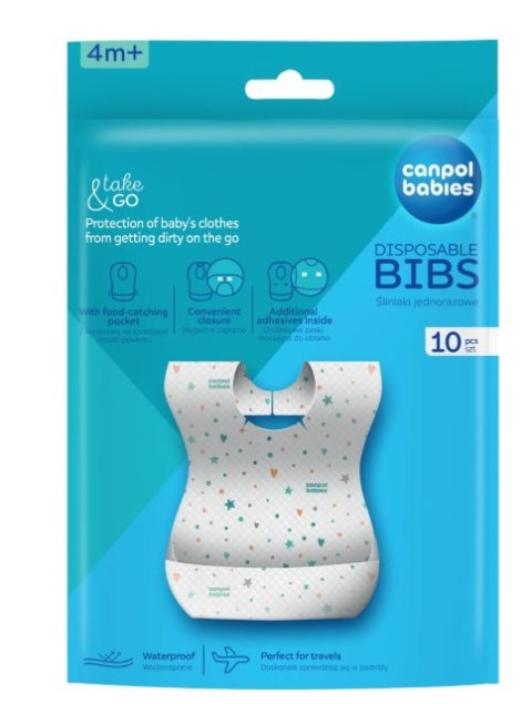 CANPOL 1/800 Wodoodporne śliniaki jednorazowe z kieszonką 10 szt.