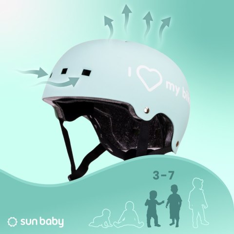 Kask rowerowy dla dzieci perfect fit HEART BIKE - Love 2 RIDE, rozm. S, 50-54 cm z lampką LED i klipsem magnetycznym Miętowy