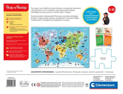 Gra edukacyjna Puzzle Quizy Zwierzęta Odkrywamy Świat Uczę się Bawiąc Język Polski Clementoni 50779