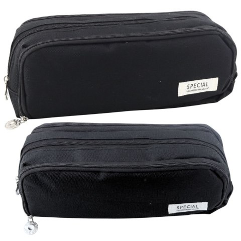 Piórnik Szkolny Dwie Komory Kieszeń Frontowa Czarny 23x9 cm