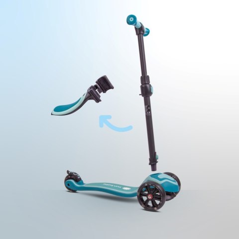 Rowerek biegowy hulajnoga deskorolka Flash 3 w 1 z kołami LED - pastelowy turkusowo niebieski