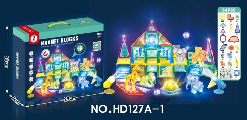 Zestaw Klocków Magnetycznych 3D ZOO 64el.