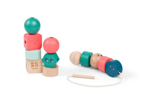 BS Toys, drewniana nawlekanka klocki Buźki