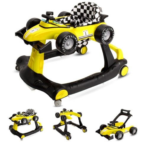 Chodzik, jeździk, pchacz WYŚCIGÓWKA FORMUŁA 1, 3w1 - żółty
