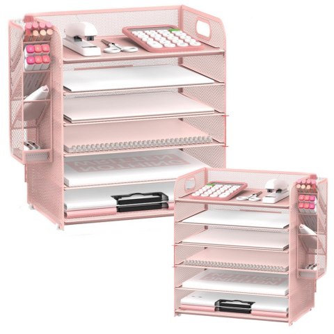 Organizer Na Dokumenty Teczki 5 Poziomów Metalowy Różowy
