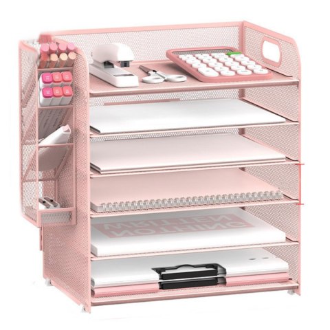 Organizer Na Dokumenty Teczki 5 Poziomów Metalowy Różowy
