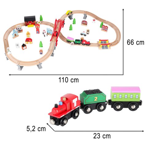 Kolejka drewniana pociąg tor samochodowy 70 elementów