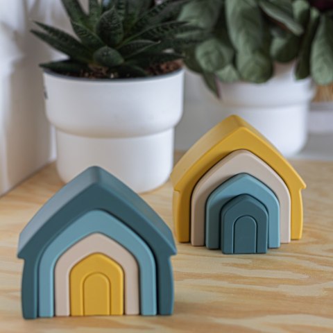 PETITE&MARS 600817 Silikonowa zabawka - układanka House Misty Green